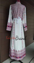 Modern Design White Thob Dress with Pink Embroidery and Matching Headband