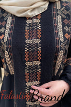 Soft Stunning Palestinian Embroidered Zipper Detail Abaya Orange Embroidery Ruffled Cuffs