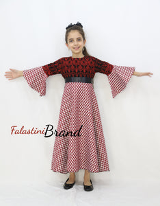 Little Girl Red Kuffeye Palestinian Red Embroidered Dress
