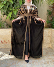 Black & Golden Embroidered Open Abaya