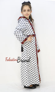 Little Girl Moroccan Style Kufeye Palestinian White  Dress
