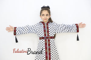 Little Girl Moroccan Style Kufeye Palestinian White  Dress