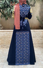 Wonderful Navy Blue Embroidered Thob with Kashmir Details and Attached Skirt