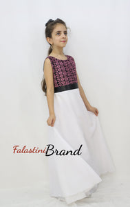 Little Girl Cloche Palestinian Pink Embroidered White Dress