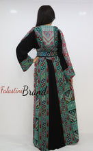 Gorgeous Black and Green Full Details Palestinian Embroidered Dress With Satin