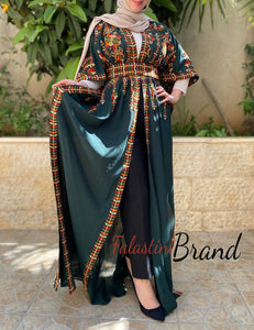Green Embroidered Open Abaya