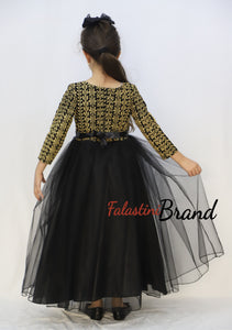 Little Girl Cloche Palestinian Golden Embroidered Black Dress