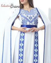 Stunning White And Blue Royal Sleeve Palestinian Embroidered Dress