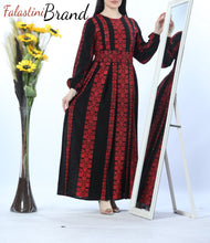 Stunning Multi Lines Black And Red Palestinian Embroidered Thobe Dress Palestinian Design And Embroidery