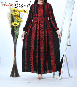 Stunning Multi Lines Black And Red Palestinian Embroidered Thobe Dress Palestinian Design And Embroidery