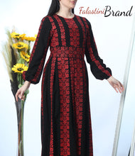 Stunning Multi Lines Black And Red Palestinian Embroidered Thobe Dress Palestinian Design And Embroidery