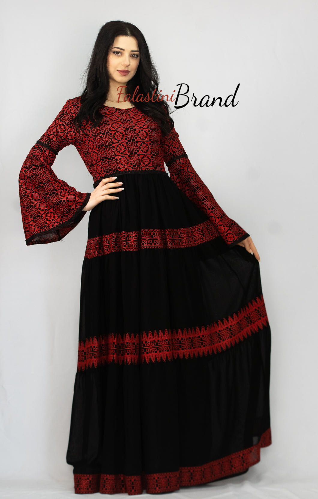 Stunning Black Cloche Long Dress Palestinian Embroidery
