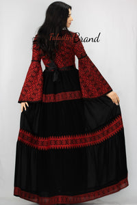 Stunning Black Cloche Long Dress Palestinian Embroidery