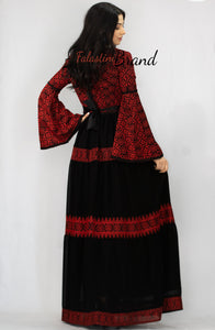 Stunning Black Cloche Long Dress Palestinian Embroidery