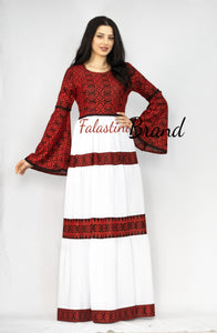 Stunning Off-White Cloche Long Dress Palestinian Embroidery