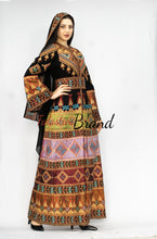 Wonderful Traditional Like Black Satin Queen Thobe Embroidered Palestinian Dress