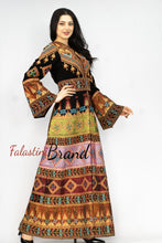 Wonderful Traditional Like Black Satin Queen Thobe Embroidered Palestinian Dress