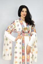 Stylish Long Tail Off-White Palestinian Embroidered Henna Dress
