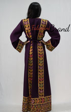 Classy Purple Palestinian Embroidered Thobe Dress With Multicolored Embroidery