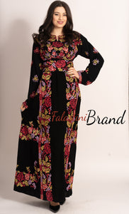 C3 Amazing Floral Palestinian Embroidered Thobe Dress Long Sleeves Cross Stitch Embroidery
