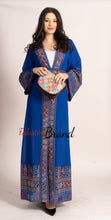 Breathtaking Palestinian Blue Georgette Embroidered Open Abaya Dress Long Sleeve With Stylish Embroidery