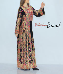 Amazing Black Malak Palestinian Embroidered Thobe Dress With Astonishing Embroidery