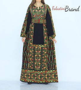 Amazing Black Manajil Palestinian Embroidered Thobe Dress With Astonishing Embroidery