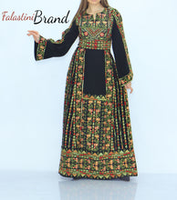 Amazing Black Manajil Palestinian Embroidered Thobe Dress With Astonishing Embroidery