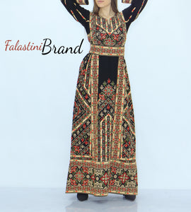 Amazing Black Palestinian Embroidered Thobe Dress With Astonishing Embroidery