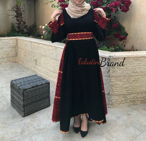 Gorgeous Black Long Dress Long Sleeve Red Embroidered Back