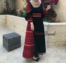 Gorgeous Black Long Dress Long Sleeve Red Embroidered Back