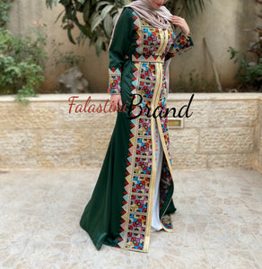 2 Pieces Moroccan Like Kaftan Dress with Palestinian Embroidery