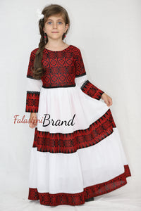 Little Girl White Palestinian Embroidered Cloche Dress