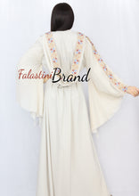 Stylish Cream Color Brown Stripes Palestinian Embroidered Dress Thobe
