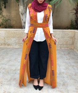 Amazing Ochre Long Embroidered Palestinian Vest