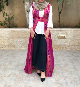 Amazing Pink Long Embroidered Palestinian Vest