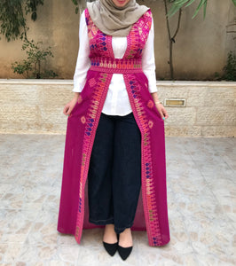 Amazing Pink Long Embroidered Palestinian Vest