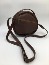 Round Hand embroidered brown leather handbag with amazing embroidery