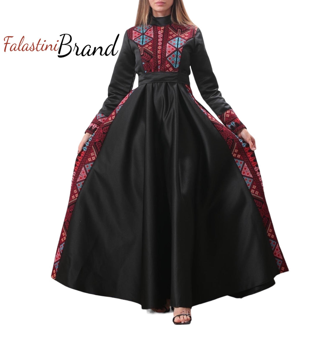 Wonderful Black Cloche Satin Embroidered Dress
