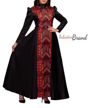 Stunning Black Cloche Satin All Long Embroidered Dress