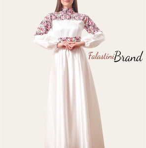 Amazing Buff Hands White Cloche Satin Embroidered Dress