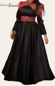 Amazing Black Cloche Satin Embroidered Dress