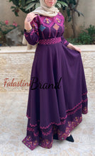 Elegant Purple Palestinian Embroidered Cloche Layered Dress