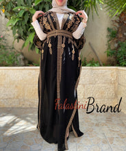 Black & Golden Embroidered Open Abaya