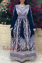 Sonbola Stylish Silver and Navy Palestinian Embroidered Thobe Dress