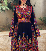 Manajil Palestinian Red Embroidered Floral Thobe Dress Palestinian Embroidery