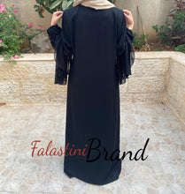 Soft Stunning Palestinian Embroidered Zipper Detail Abaya Orange Embroidery Ruffled Cuffs