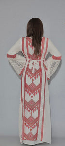 Elegant 2 Pieces White and Red Palestinian Embroidered Dress